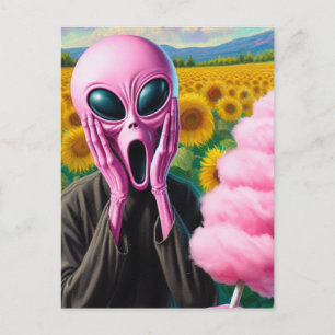 Carte Postale Alien rose criant avec bonbon de coton