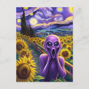 Carte Postale Alien violet hurlant Sunflowers Faux Van Gogh