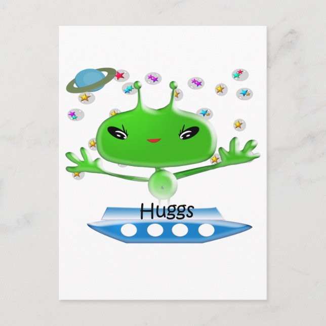 Carte Postale Aliens de l'espace extra-atmosphérique vert mignon (Devant)