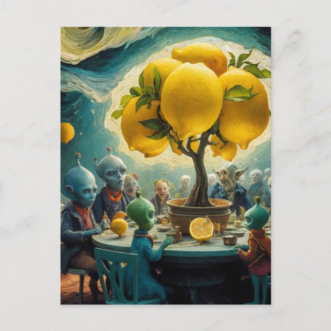 Carte Postale Aliens et citronnier (Devant)