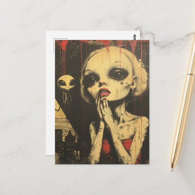 Carte Postale Aliens Scifi Imaginaire (Devant/Arrière en situation)