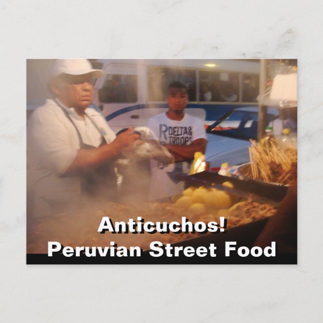 Carte Postale Alimentation de rue au Pérou - Anticuchos (Devant)