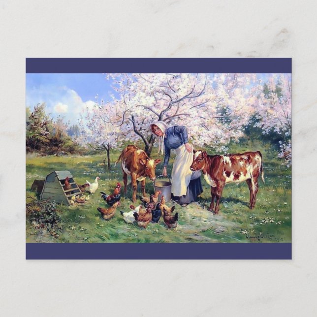 Carte Postale Alimentation des filles Animaux de ferme Peinture (Devant)