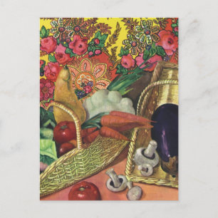 Carte Postale Aliments Biologiques, Légumes de Jardin, Fleurs en