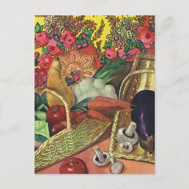 Carte Postale Aliments Biologiques, Légumes de Jardin, Fleurs en (Devant)