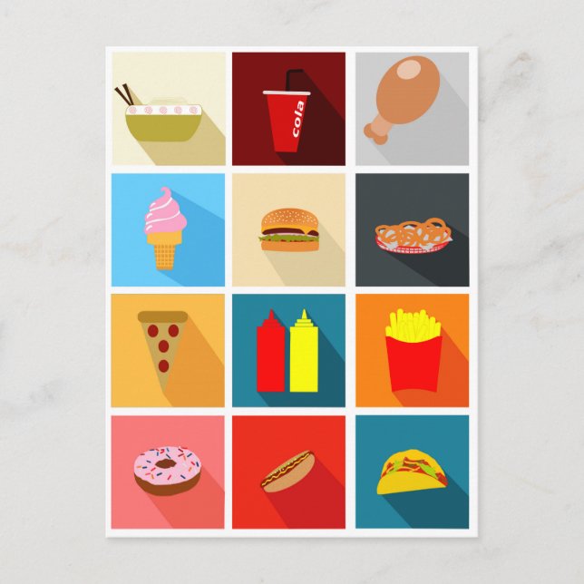 Carte Postale Aliments de préparation rapide d'amusement (Devant)