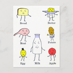 Carte Postale Aliments favoris Cuisine Vintage Art