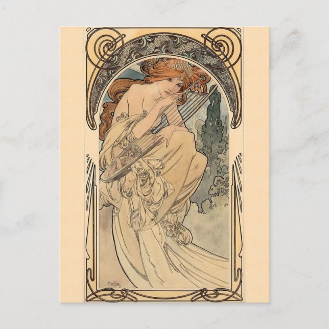 Carte Postale Allégorie de la musique par Alphonse Mucha (Devant)