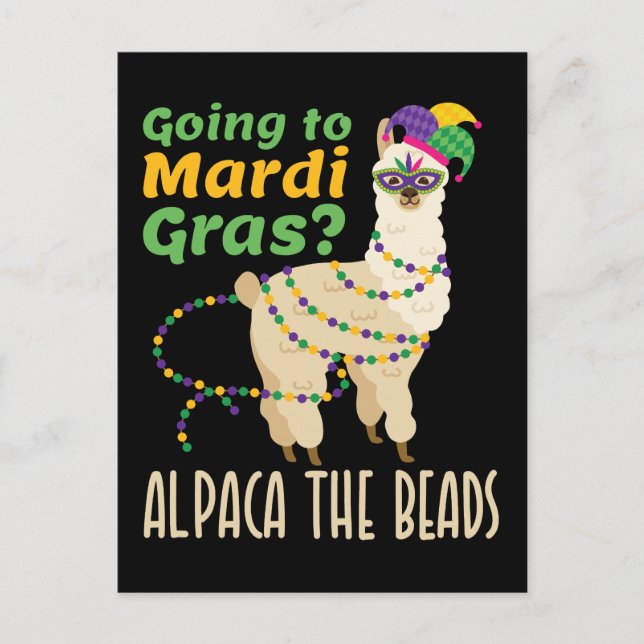 Carte Postale Aller à Mardi Gras Alpaca les perles (Devant)