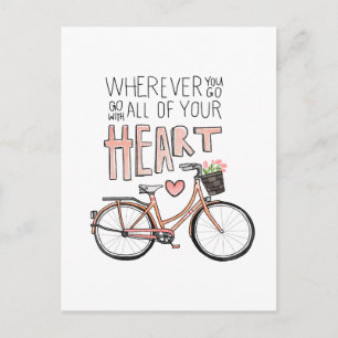 Carte Postale Aller Avec Tout Votre Coeur - Vélo Vintage
