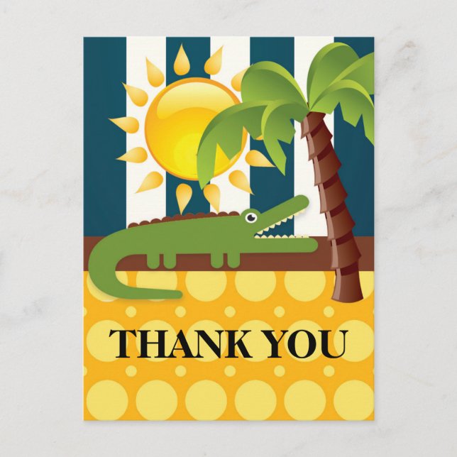 Carte Postale Alligator bleu Jaune Merci de fête d'anniversaire (Devant)
