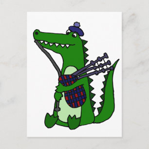 Carte Postale Alligator drôle qui joue de la cornemuse