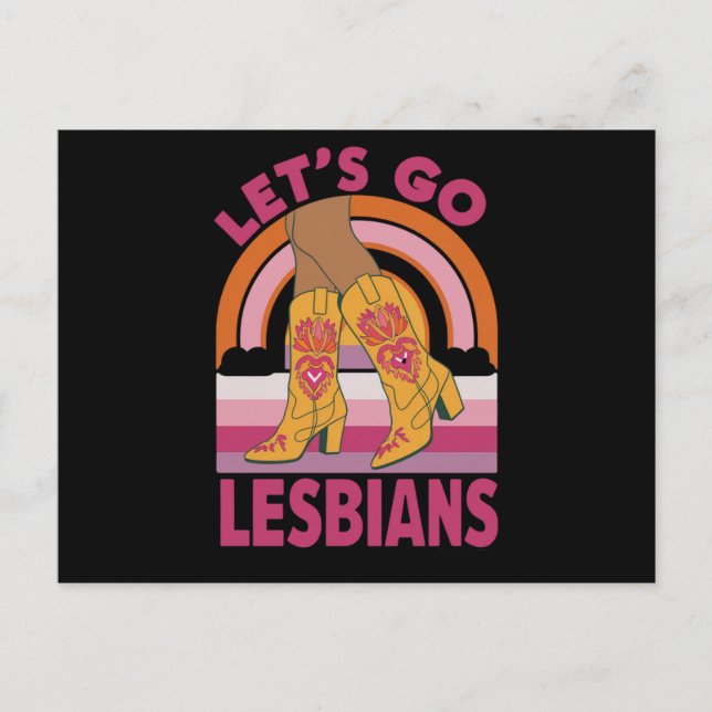 Carte Postale Allons faire les lesbiennes LGBTQ Pride Mois Cowgi (Devant)