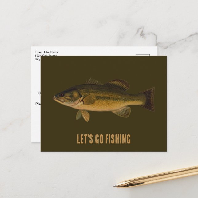 Carte Postale Allons pêcher à grande bouche Bass Party Invitatio (Devant/Arrière en situation)