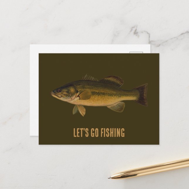 Carte Postale Allons pêcher Poisson à grande bouche (Devant/Arrière en situation)