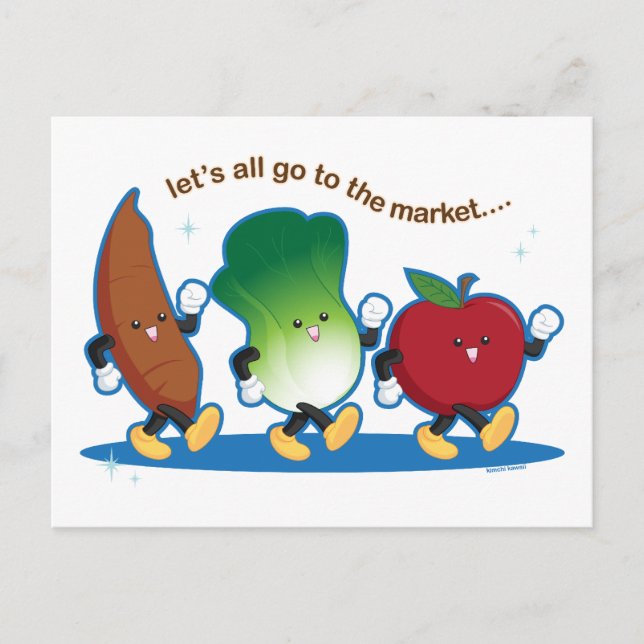 Carte Postale Allons tous au marché (Devant)