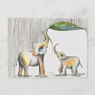 Carte Postale Almofada Bébé et maman Aquarelle Eléphante