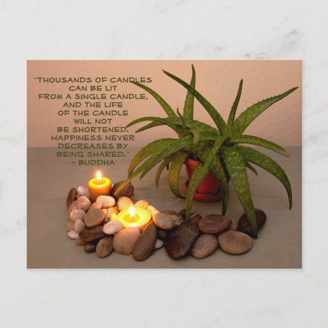 Carte Postale Aloe, bougies et rochers | Citation du bonheur (Devant)