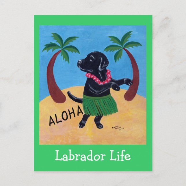 Carte Postale Aloha Black Labrador (Devant)