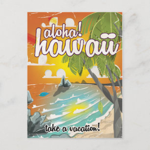 Carte Postale Aloha ! Hawaï ! affiche de voyage vintage dessin a