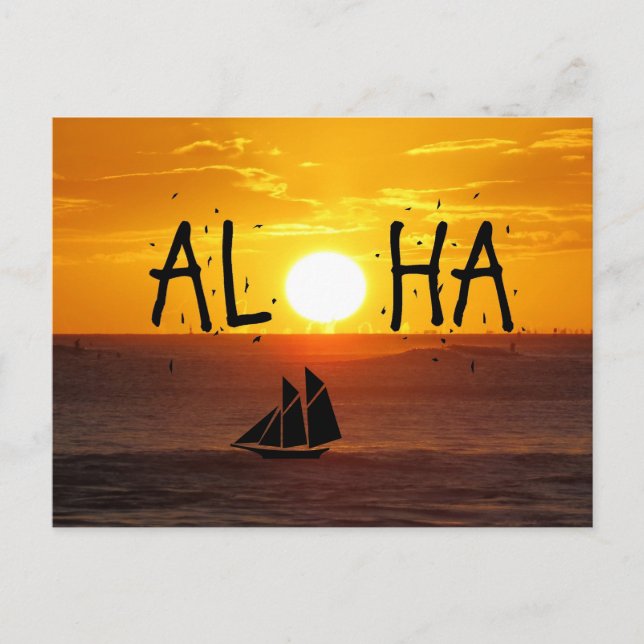 Carte Postale Aloha Hawaii Coucher de soleil Ocean Sailboat (Devant)
