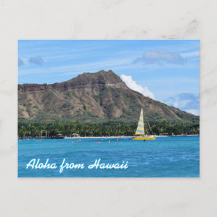 Carte Postale Aloha Hawaii Duamond Head Waikiki Beach Océan