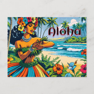 Carte Postale Aloha   Hawaii Hula Dancer sur la plage