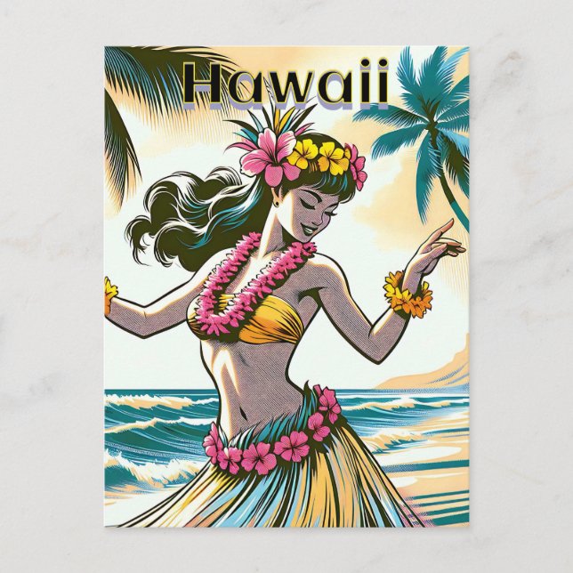 Carte Postale Aloha | Hawaii Hula Dancer sur la plage (Devant)