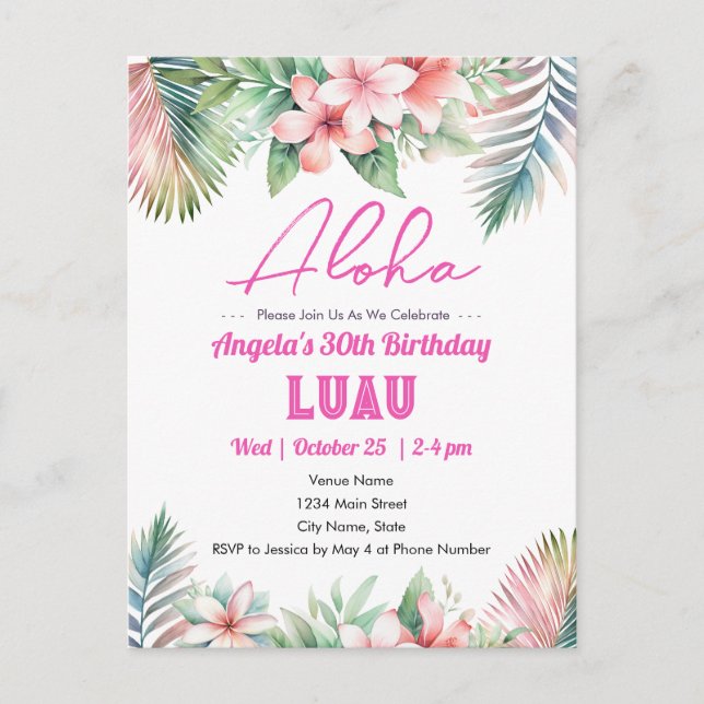 Carte Postale Aloha Luau Tropical Adulte Anniversaire (Devant)