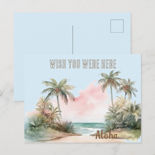 Carte Postale Aloha Plage tropicale Palmiers (Devant / Derrière)