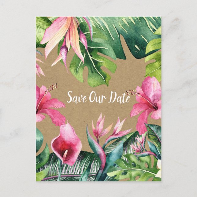 Carte Postale Aloha tropical Luau Kraft Sauvez la date (Devant)
