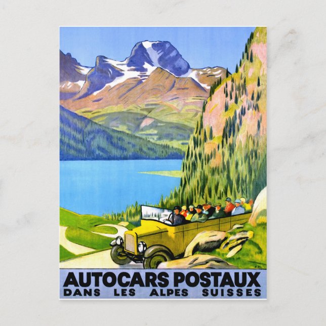 Carte Postale Alpes suisses en bus, voyage vintage (Devant)