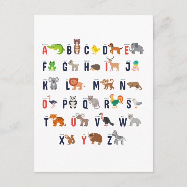 Carte Postale Alphabet Animaux - super mignon ! (Devant)