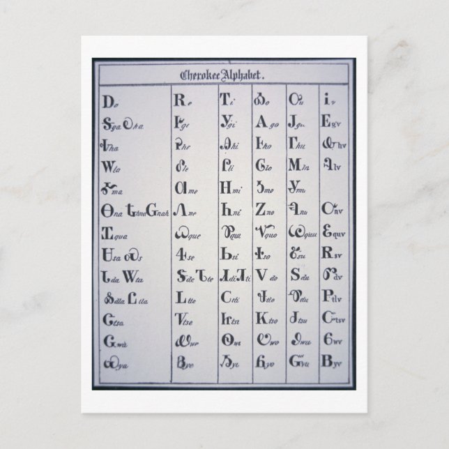 Carte Postale Alphabet Cherokee, développé en 1821 (impression) (Devant)
