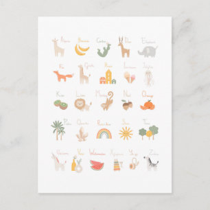 Carte Postale Alphabet d'aquarelle pour enfant mignon