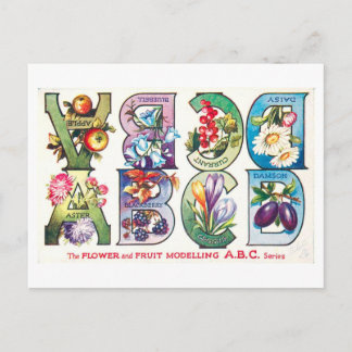 Carte Postale Alphabet des fruits et fleurs vintage A-D