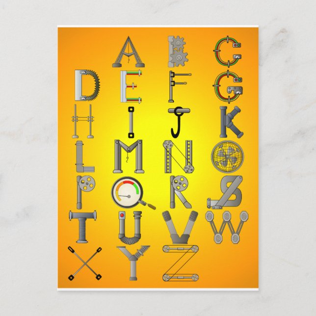 CARTE POSTALE ALPHABET MÉCANIQUE (Devant)