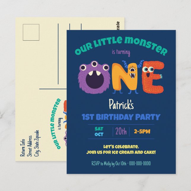 Carte Postale Alphabet Monsters 1er Anniversaire Notre Petit Mon (Devant / Derrière)