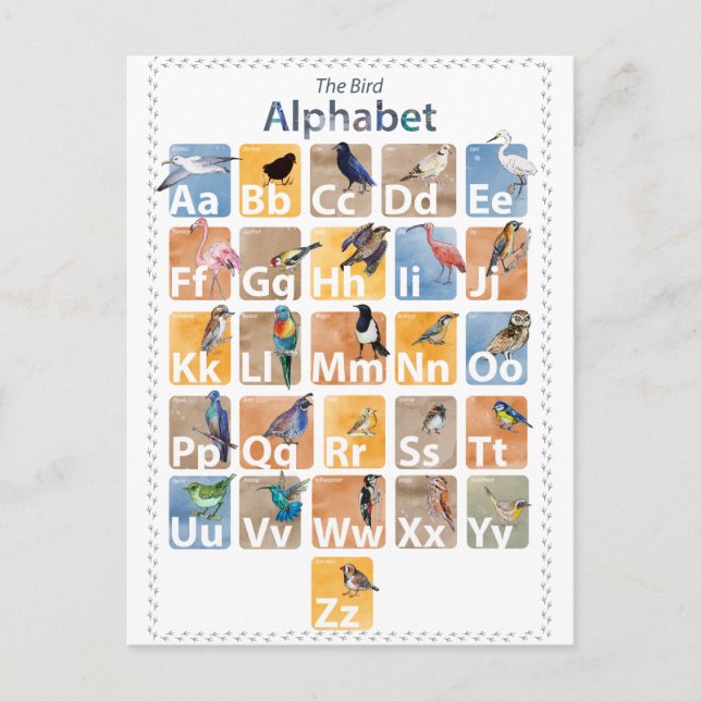 Carte Postale alphabet oiseaux (Devant)