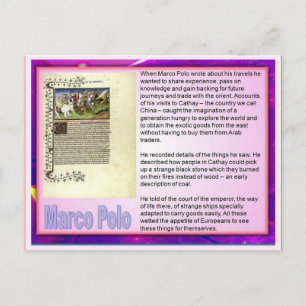 Carte Postale Alphabétisation, écriture de voyage, Marco Polo