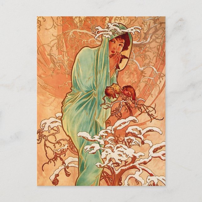 Carte Postale Alphons Mucha - Les quatre saisons - Hiver (Devant)