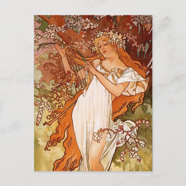 Carte Postale Alphons Mucha - Les quatre saisons - Printemps (Devant)
