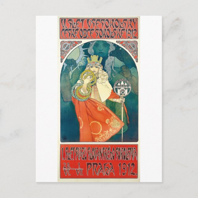 Carte Postale Alphonse Mucha  6e Festival Sokol, 1912 (Devant)