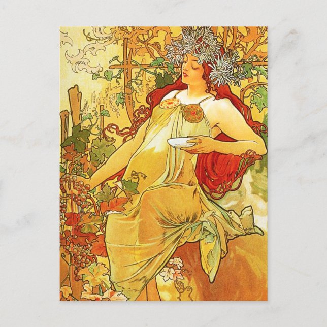 Carte postale Alphonse Mucha Automne (Devant)