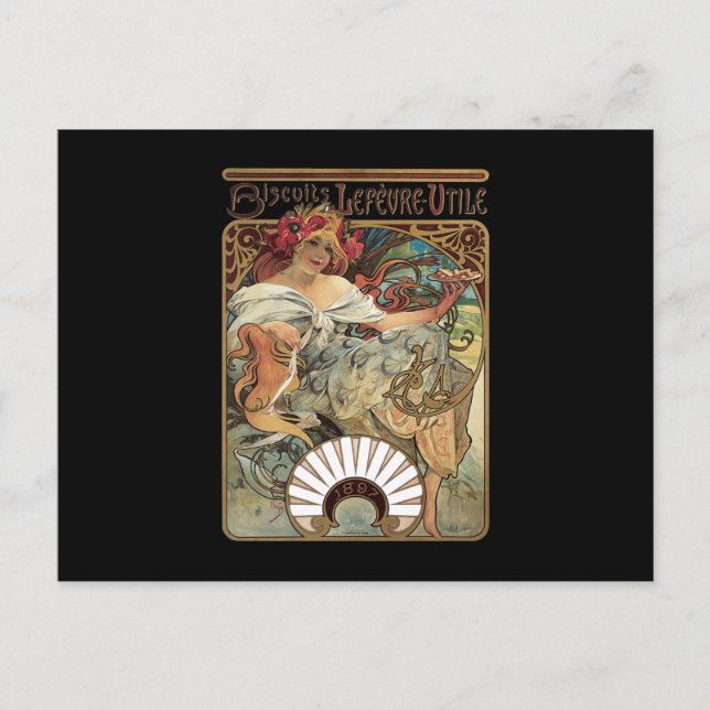 Carte Postale Alphonse Mucha Biscuits Lefevre Utile (Devant)