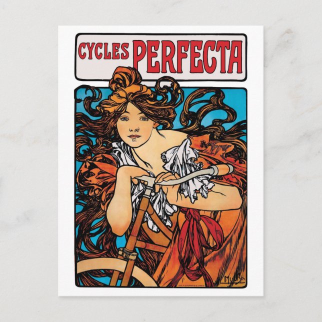 Carte Postale Alphonse Mucha - Cycles Perfecta Retro Art Nouveau (Devant)