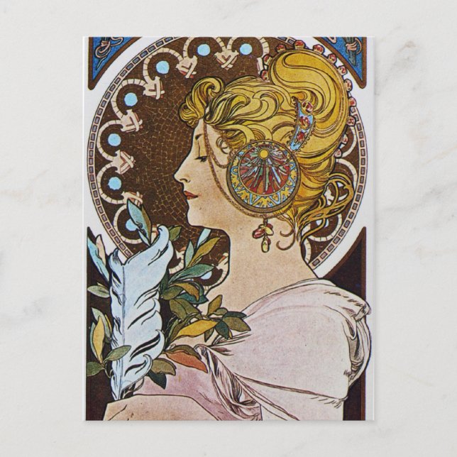 Carte Postale Alphonse Mucha. La Plume/Le Stylo, 1899 (Devant)