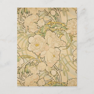Carte Postale Alphonse Mucha Peonies Peony Roses Fawn 1897