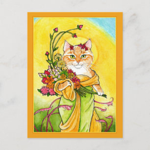 Carte Postale Alphonse Mucha spoof cute cat Spring postcard
