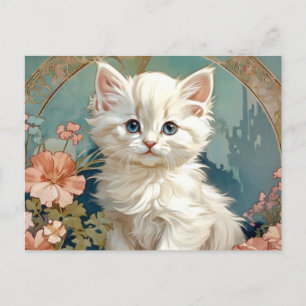 Carte Postale Alphonse Mucha Style Chat blanc
